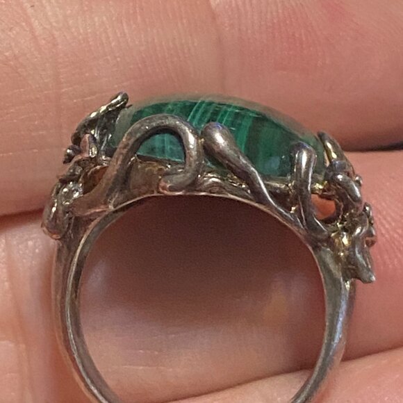 Ring Size 7.5 Green Malachite Sterling Silver 925 Women Semi-Precious Stone - Picture 6 of 11